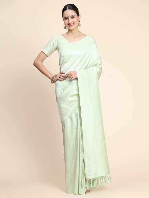 

Ekta Textiles Green & Gold-Toned Ethnic Motifs Zari Pure Silk Banarasi Saree