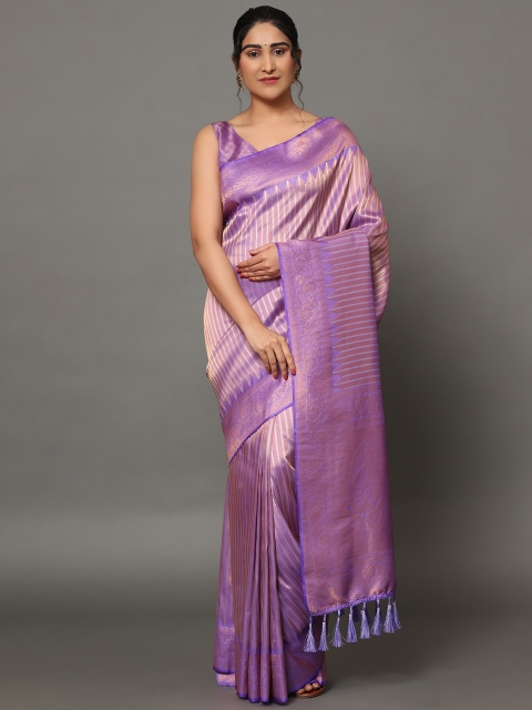 

Ekta Textiles Purple & Gold-Toned Ethnic Motifs Zari Pure Silk Banarasi Saree