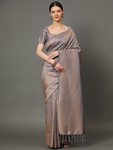 

Ekta Textiles Grey & Gold-Toned Woven Design Zari Pure Silk Banarasi Saree