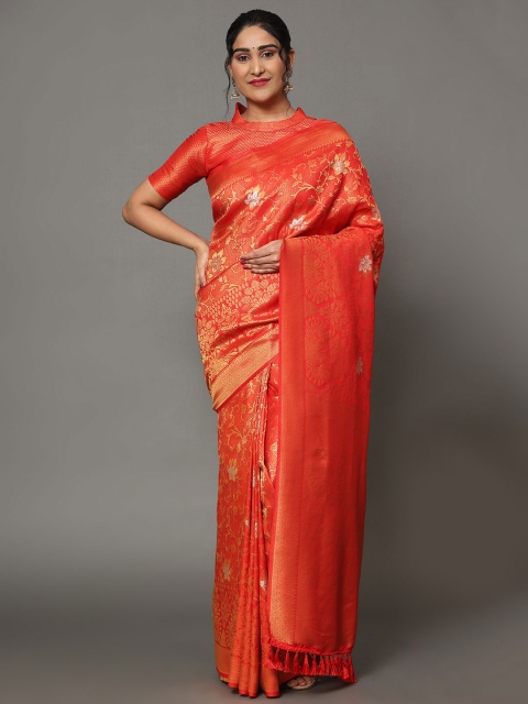 

Ekta Textiles Red & Gold-Toned Woven Design Zari Pure Silk Banarasi Saree