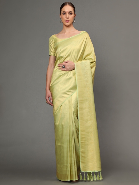 

Ekta Textiles Green & Gold-Toned Woven Design Zari Pure Silk Banarasi Saree