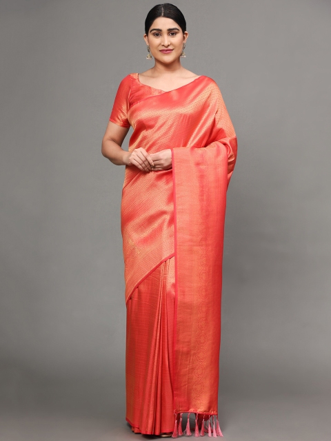 

Ekta Textiles Red & Gold-Toned Woven Design Zari Pure Silk Banarasi Saree