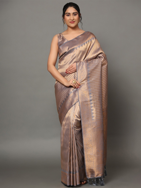 

Ekta Textiles Grey & Copper-Toned Woven Design Zari Pure Silk Banarasi Saree