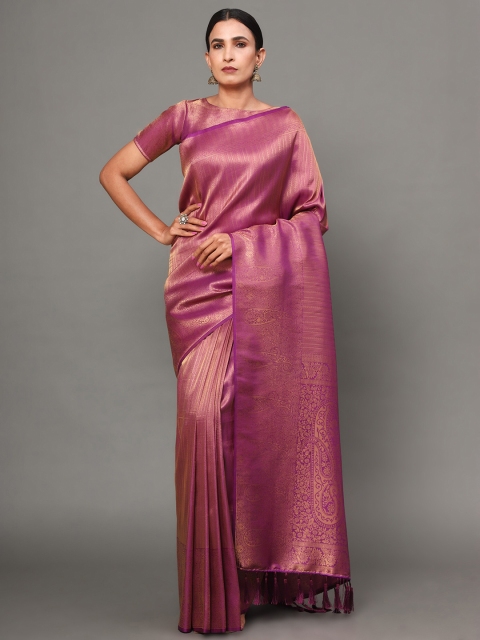 

Ekta Textiles Purple & Gold-Toned Woven Design Zari Pure Silk Banarasi Saree