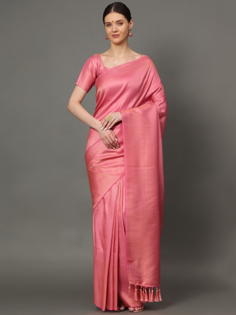 

Ekta Textiles Pink & Gold-Toned Woven Design Zari Pure Silk Banarasi Saree