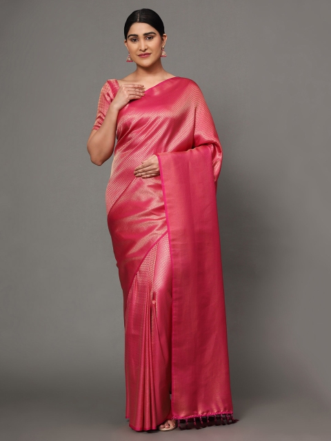 

Ekta Textiles Pink & Gold-Toned Woven Design Zari Pure Silk Banarasi Saree