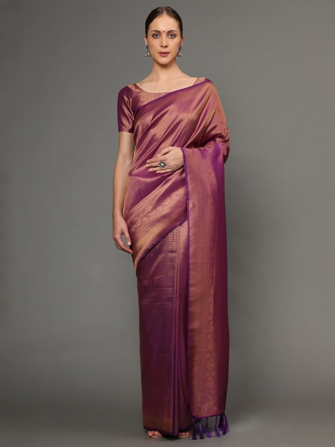 

Ekta Textiles Magenta & Gold-Toned Woven Design Zari Pure Silk Banarasi Saree
