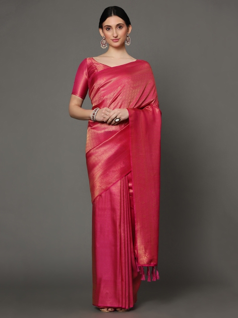 

Ekta Textiles Pink & Gold-Toned Woven Design Zari Pure Silk Banarasi Saree