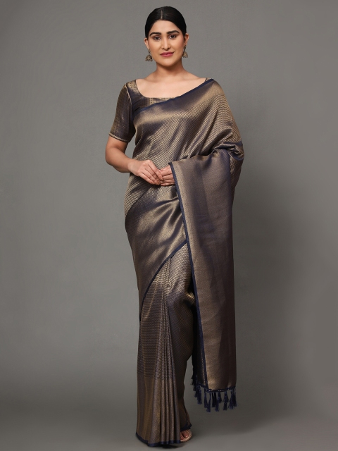 

Ekta Textiles Navy Blue & Gold-Toned Woven Design Zari Pure Silk Banarasi Saree