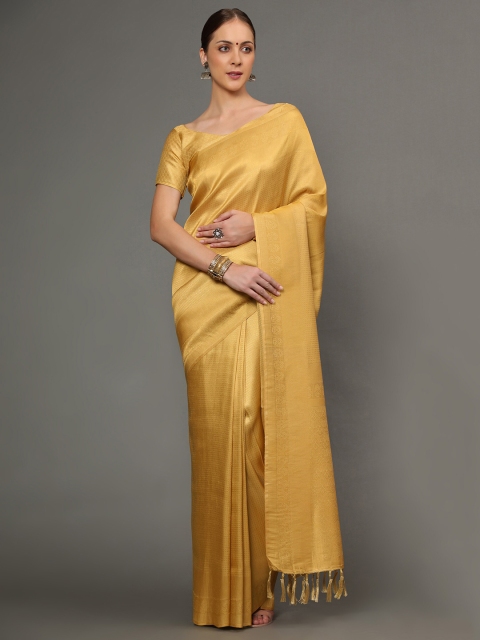 

Ekta Textiles Gold-Toned Woven Design Zari Pure Silk Banarasi Saree