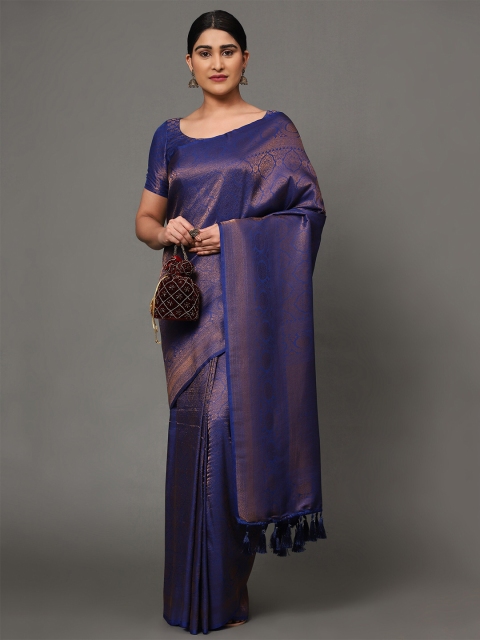 

Ekta Textiles Blue & Gold-Toned Ethnic Motifs Zari Pure Silk Banarasi Saree