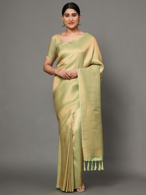 

Ekta Textiles Green & Gold-Toned Ethnic Motifs Zari Pure Silk Banarasi Saree