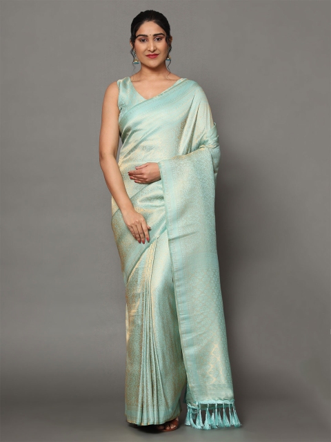 

Ekta Textiles Turquoise Blue Ethnic Motifs Zari Pure Silk Banarasi Saree