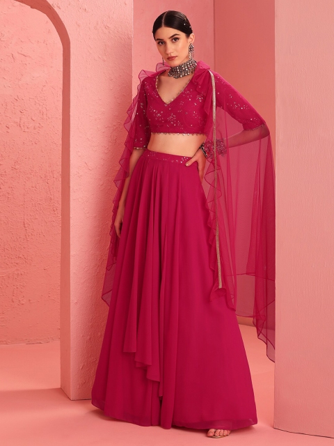 

INDYA Woman Fuchsia Pink & Gold-Toned Ruffled Dupatta