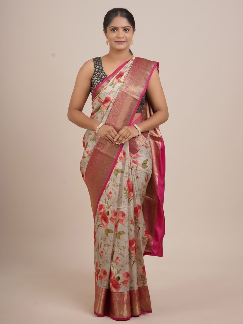 

Pothys Grey & Pink Floral Zari Pure Silk Saree