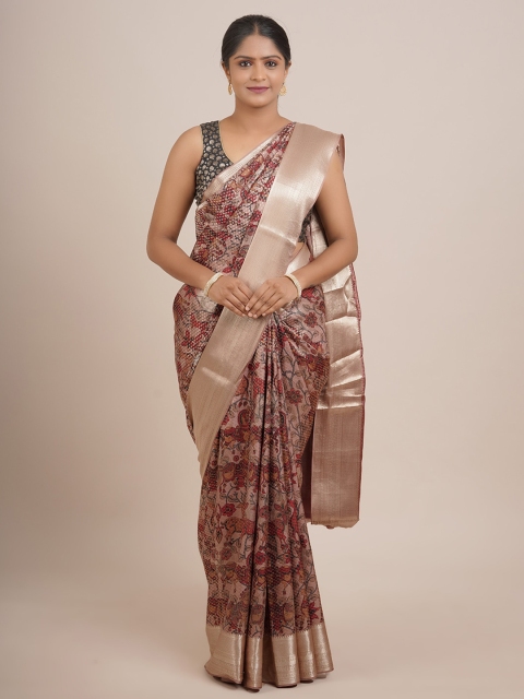 

Pothys Beige & Gold-Toned Floral Art Silk Saree