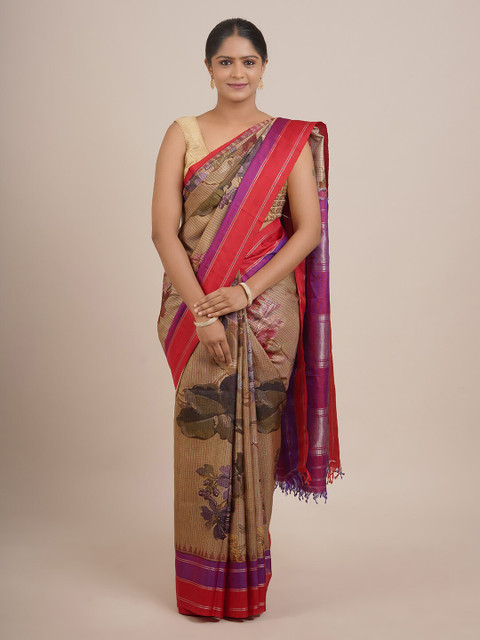 

Pothys Beige & Pink Floral Zari Pure Silk Saree