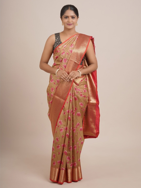 

Pothys Green And Pink Floral Print Zari Pure Silk Saree