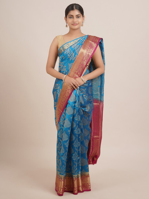 

Pothys Blue And Red Woven Design Zari Pure Silk Saree