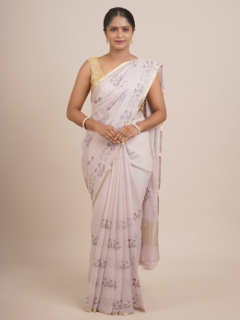 

Pothys Lavender & Gold-Toned Floral Pure Chiffon Saree