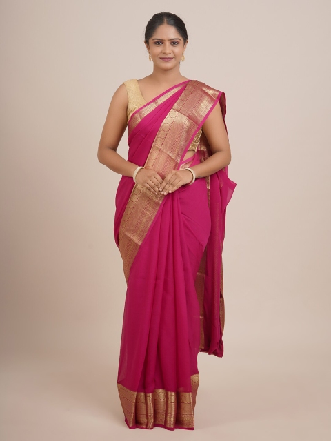 

Pothys Pink And Gold Toned Solid Zari Woven Design Border Pure Georgette Saree