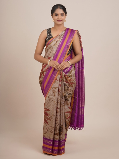 

Pothys Grey & Pink Floral Pure Silk Saree