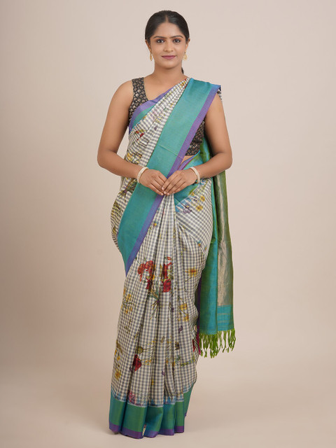 

Pothys Grey & Red Floral Pure Silk Saree