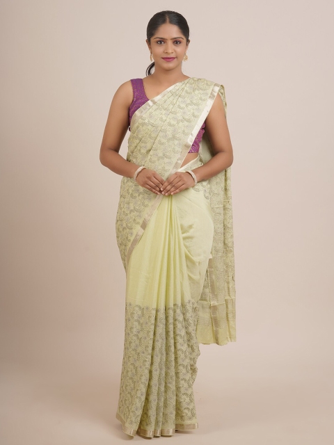 

Pothys Green & Gold-Toned Floral Zari Pure Chiffon Saree