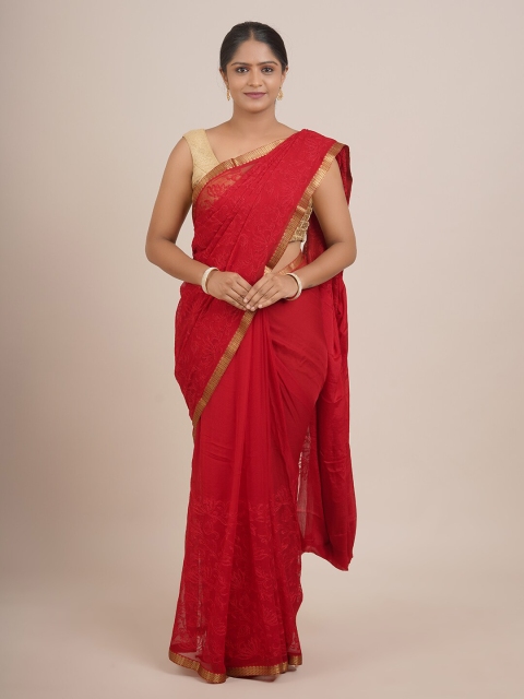 

Pothys Red & Gold-Toned Floral Pure Chiffon Saree