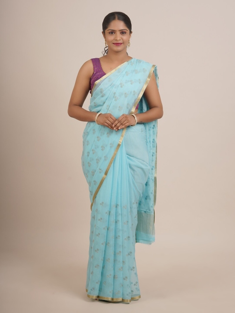 

Pothys Blue & Gold-Toned Woven Design Zari Pure Chiffon Saree