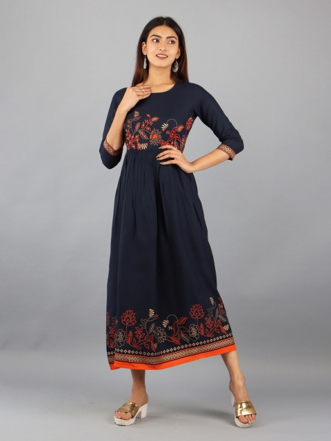

KALINI Women Navy Blue Floral Maxi Dress