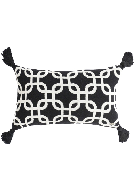 

Pluchi Black & White Geometric Rectangle Cotton Knitted Cushion Cover