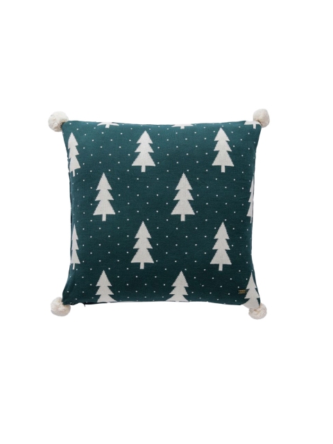 

Pluchi Green & White Self Design Square Cotton Knitted Cushion Cover