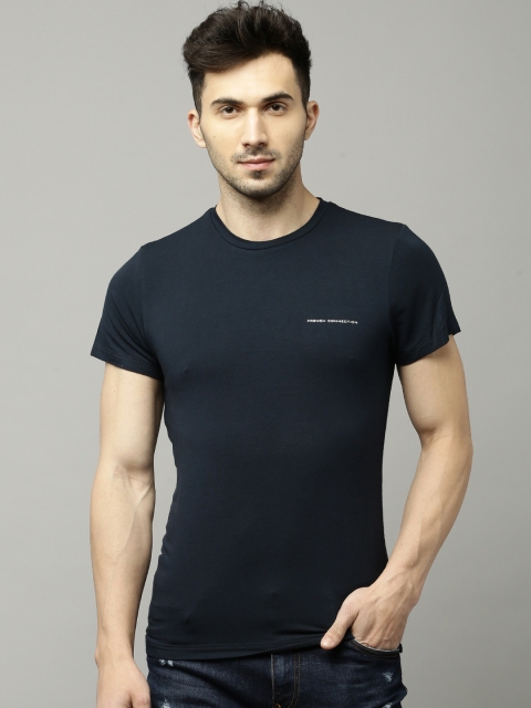 

French Connection Men Navy Solid V-Neck T-shirt, Navy blue