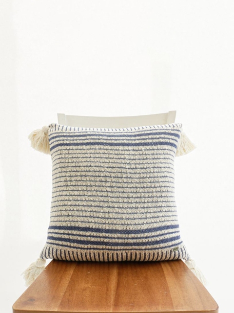 

Pluchi Off White & Blue Striped Square Cotton Cushion Covers