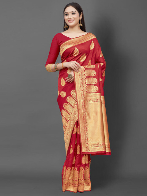 

KALINI Red & Gold-Toned Woven Design Zari Silk Blend Banarasi Saree
