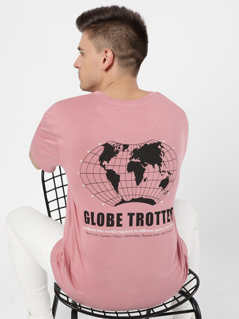 

R&B Men Pink Printed Regular Fit Cotton T-shirt