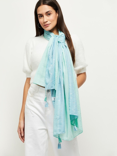 

max Women Blue & Silver-Toned Embroidered Stole