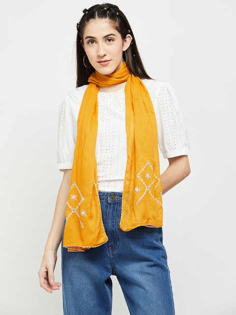

max Women Mustard Yellow Embroidered Stole