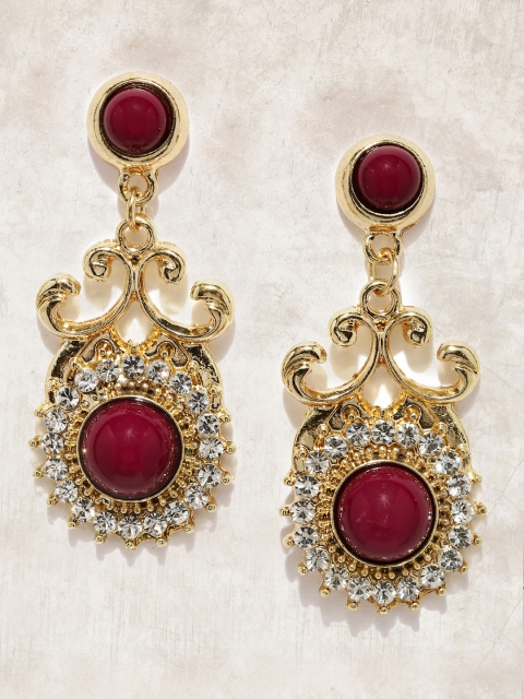 

Anouk Gold-Toned & Maroon Circular Drop Earrings