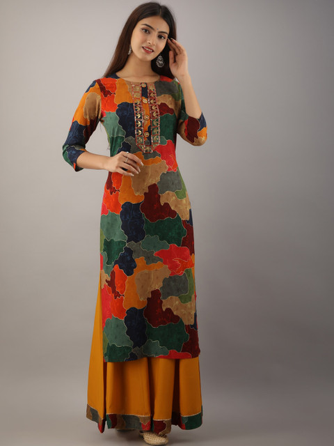 

KALINI Women Ethnic Motifs Printed Empire Sequinned Kurta with Palazzos, Multi