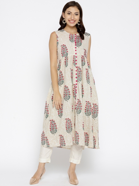 

La Firangi Women Beige Printed A-Line Kurta