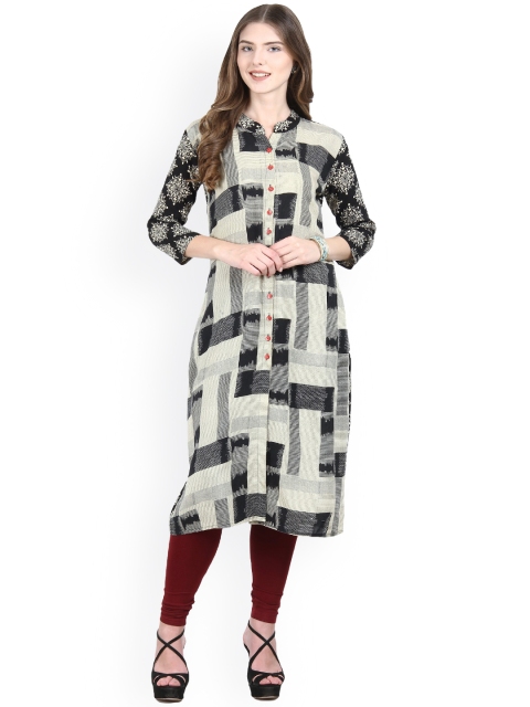 

La Firangi Women Black & Beige Woven Design Straight Kurta