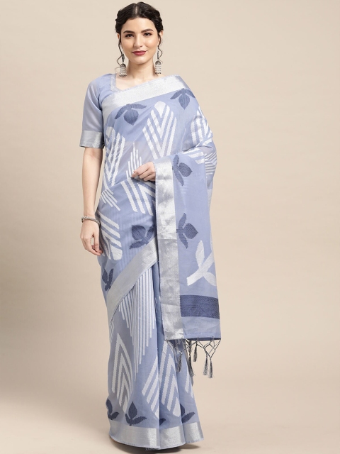 

ODETTE Blue & White Floral Zari Saree