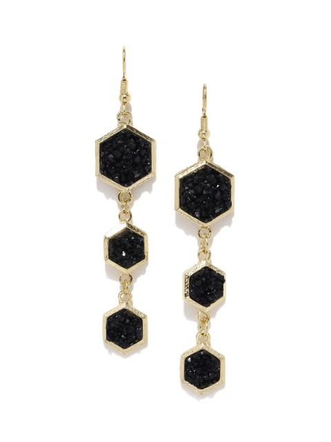 

DressBerry Black & Gold-Toned Embellished Geometric Drop Earrings