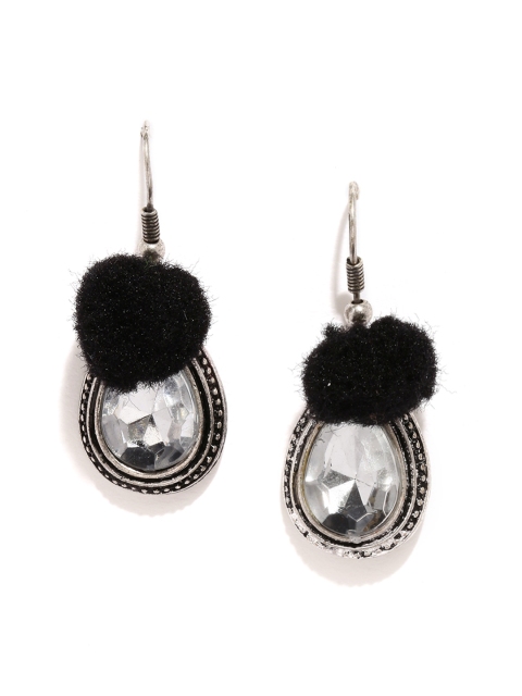 

DressBerry Oxidised Silver-Toned & Black Teardrop-Shaped Drop Earrings