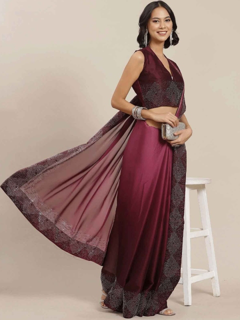 

ODETTE Mauve & Silver-Toned Embellished Art Silk Saree