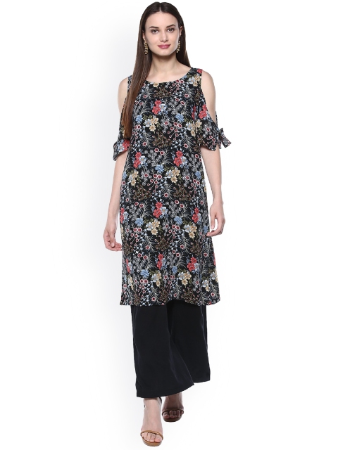 

La Firangi Women Black Printed Cold Shoulder Kurta