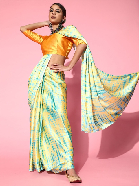

ODETTE Yellow & Blue Tie and Dye Saree