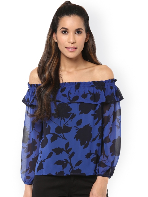 

Harpa Women Blue Printed Bardot Top